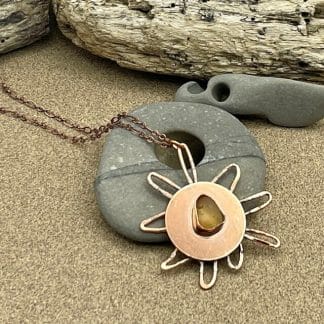 Copper sun sea glass necklace