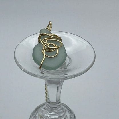 Sea foam sea glass gold wire wrap necklace