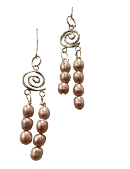 Pink pearl swirl earrings