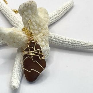 Brown sea glass necklace, view