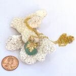 Teal sea glass necklace with leaf, size