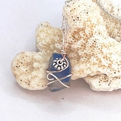 Blue sea glass necklace in silver