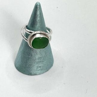 Green sea glass crossover ring
