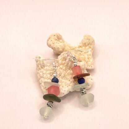 Sea glass dangle earrings, pink