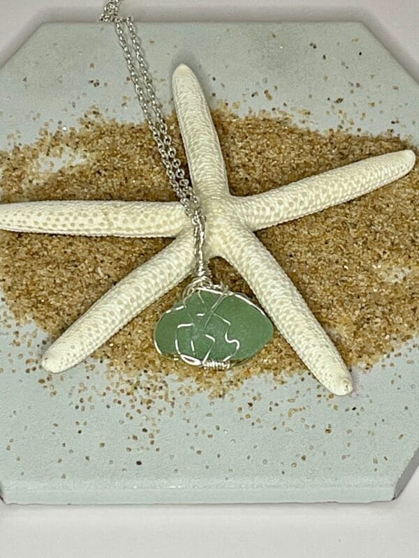 Sea foam sea glass silver wire wrap necklace