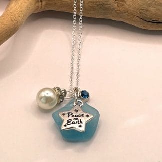 Turquoise Sea glass Peace on Earth Necklace