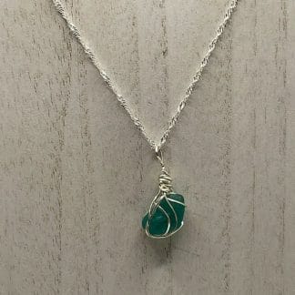 Teal wire wrapped sea glass necklace
