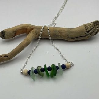 Multiicolor Sea Glass Necklace in Green and Blue