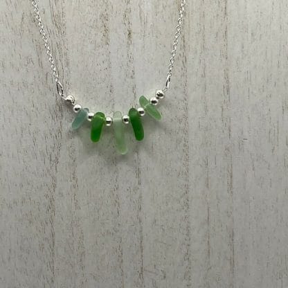 Green and Silver Sea Glass Necklace