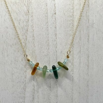 Amber and Green Sea Glass Necklace