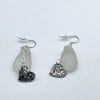 White sea glass earrings with heart on chain, #1