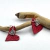 Large red heart leather earrings,#14