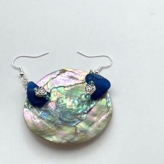 Blue sea glass earrings with hearts