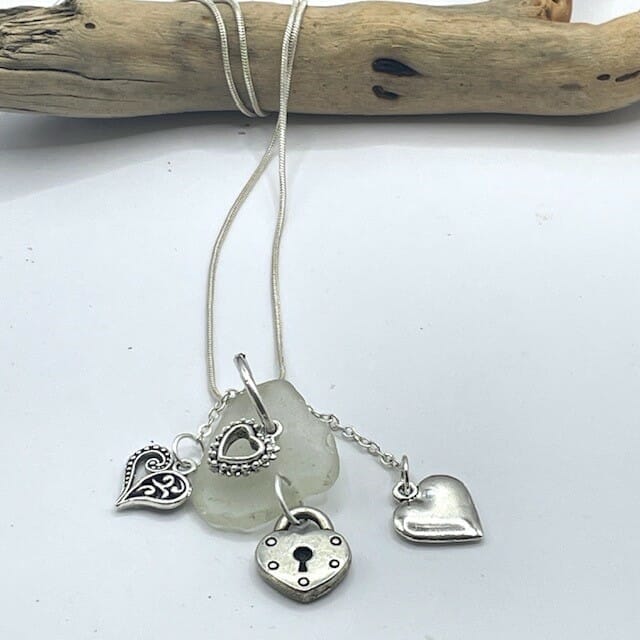 Sea glass Necklace with Hearts, #5