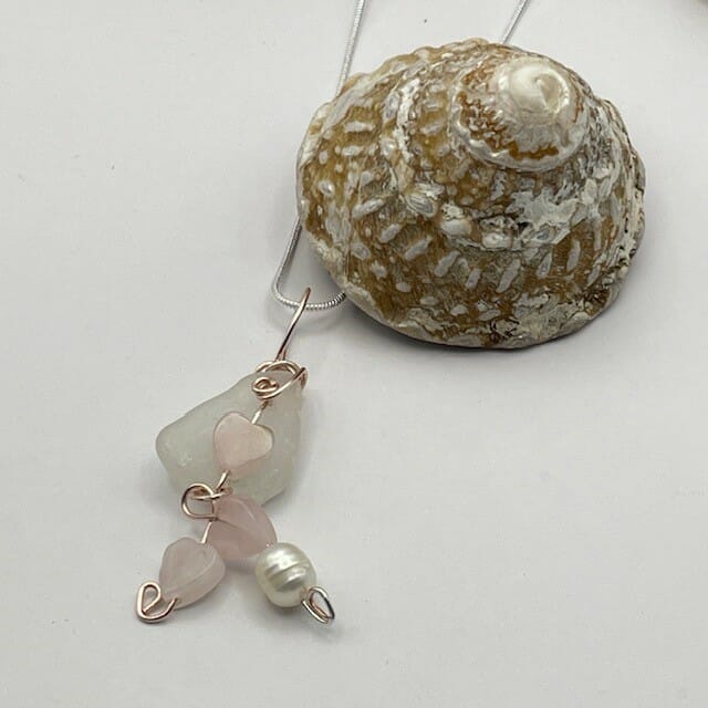 Sea glass Necklace with Hearts, #6