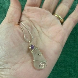 White sea glass with amethyst accent