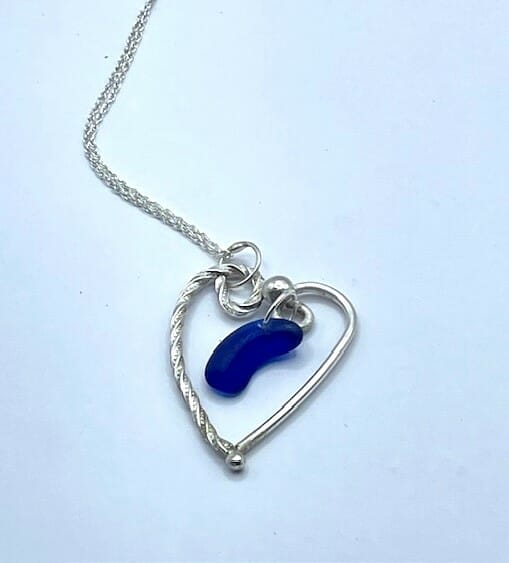 Sterling silver heart with blue sea glass