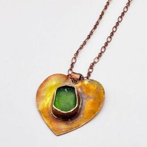 Copper heart sea glass necklace