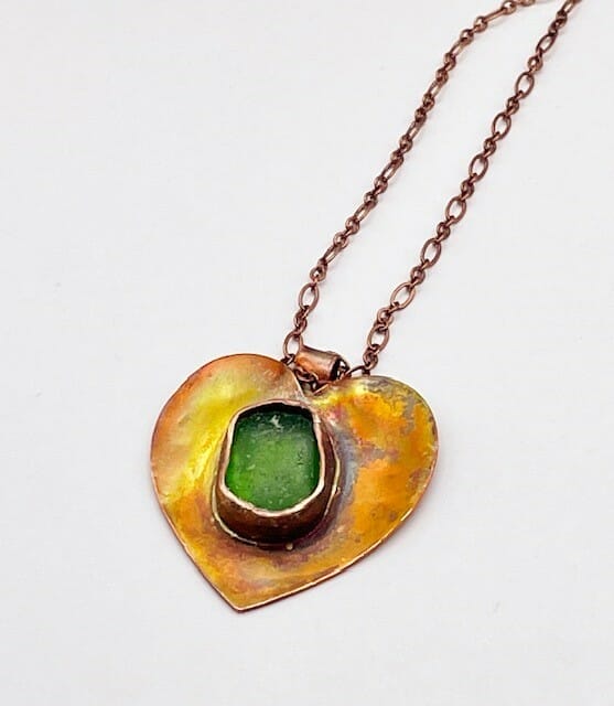 Copper heart sea glass necklace