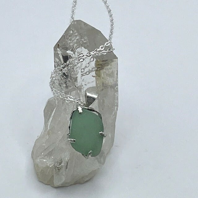 Sea glass SIlver Basket Pendant