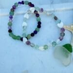 Beachy bracelet, white MOP hearts and fluorite