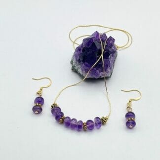 Amethyst gold necklace and earring set