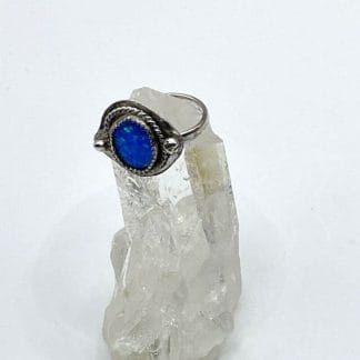 Blue opal ring, sterling silver