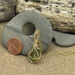 Light green gold wire wrap sea glass necklace, size