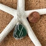 Light teal silver wire wrapped sea glass necklace, size