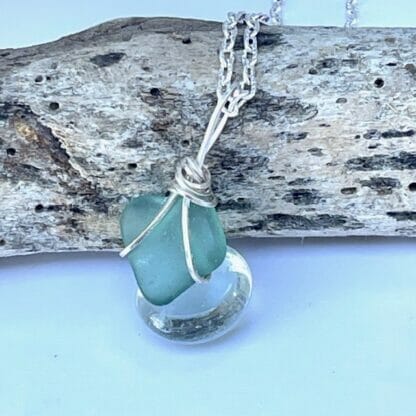 Heart shaped aqua sea glass necklace
