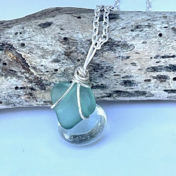 Heart shaped aqua sea glass necklace