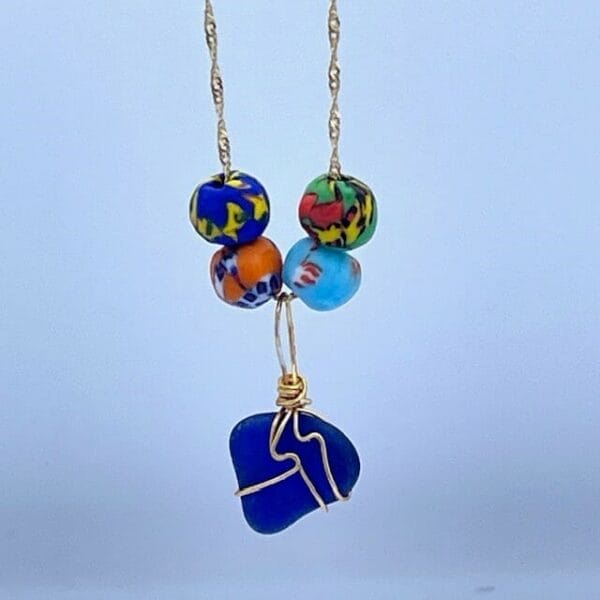 Blue heart shaped sea glass necklace