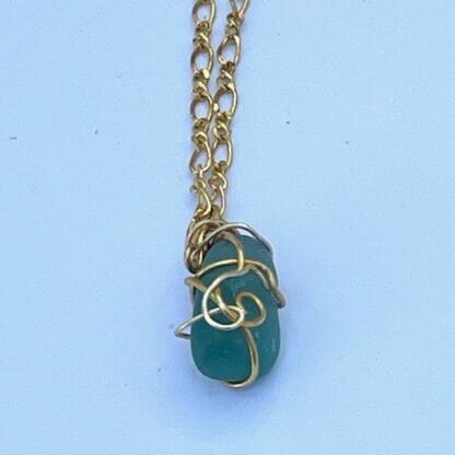 Oblong teal sea glass necklace