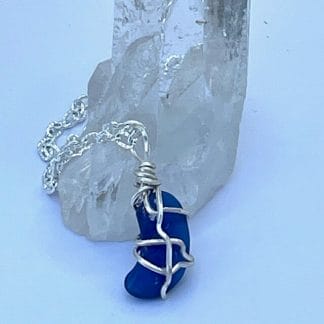Curved blue sea glass necklace