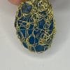 Blue sea glass necklace in gold crochet, glose up