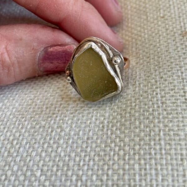 Gold and Silver Yellow Sea Glass Ring