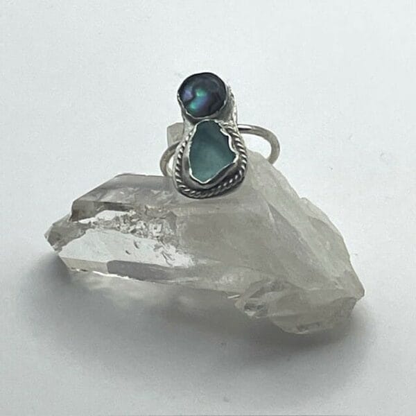 Paia Shell Aqua Sea Glass Silver RIng