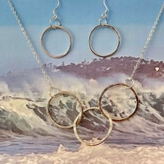3 Interlocking Silver Ring Necklace with coordinated earrings