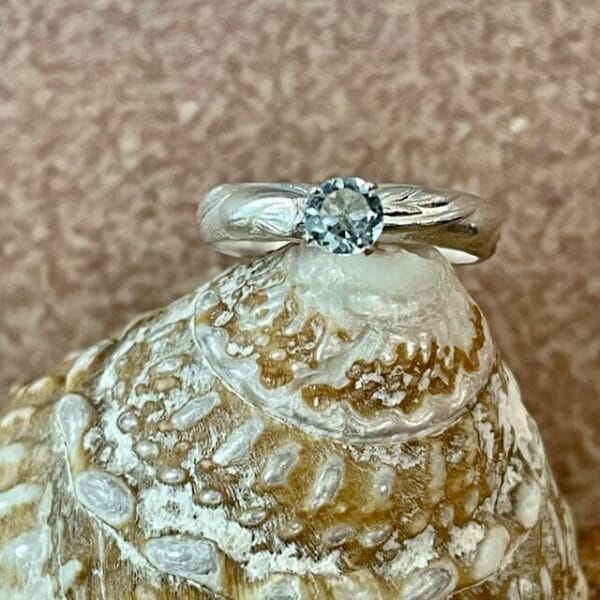 Blue topaz ring, close up