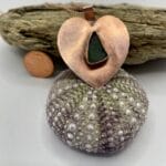 Copper heart green sea glass necklace