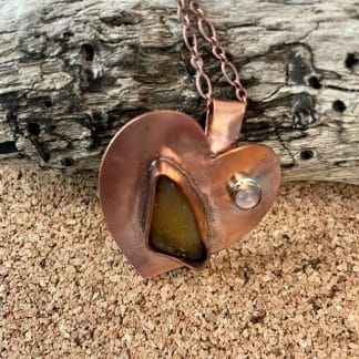 Copper sea glass heart necklace