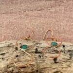Copper turquoise infinity earrings, close up