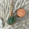 Medium aqua sea glass necklace with gold wire wrap, size