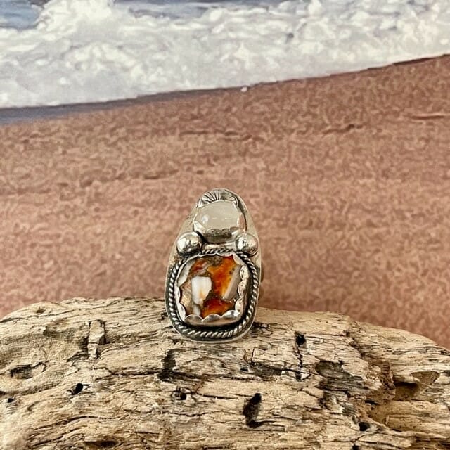 Mojave Turquoise and Moonstone Silver Ring - Image 3