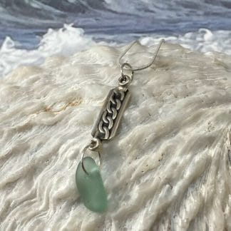 Aqua sea glass on silver bar necklace