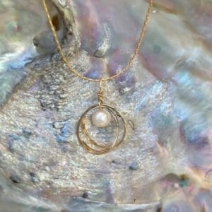 Gold mobius spiral pearl necklace, view