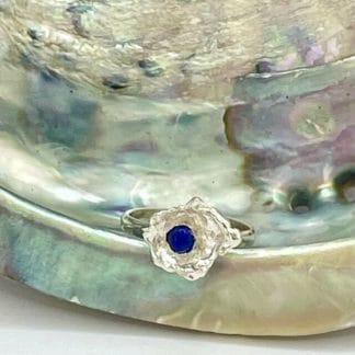 Silver cast lapis cup ring