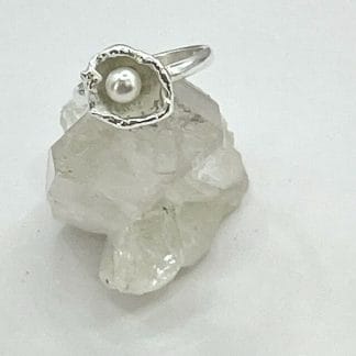 Silver cup ring with button pearl ring