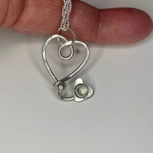 Sterling silver heart with moonstone necklace,closeup