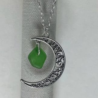 Crescent moon with green sea glass necklace